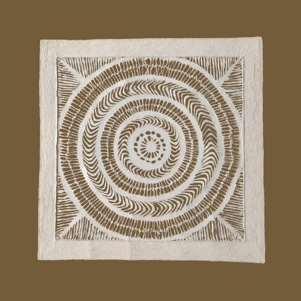 Arte mural mexicano hecho a mano en papel amate – Arte mexicano moderno (sin marco) Tamaño Grande de 60cm x 60cm-Decorado con nudos.