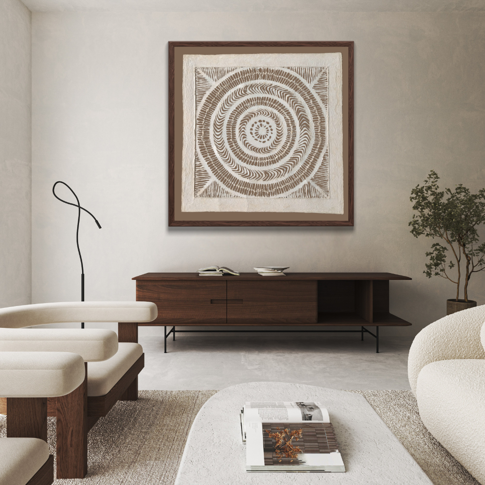 Arte mural mexicano hecho a mano en papel amate – Arte mexicano moderno (sin marco) Tamaño Grande de 60cm x 60cm-Decorado con nudos.