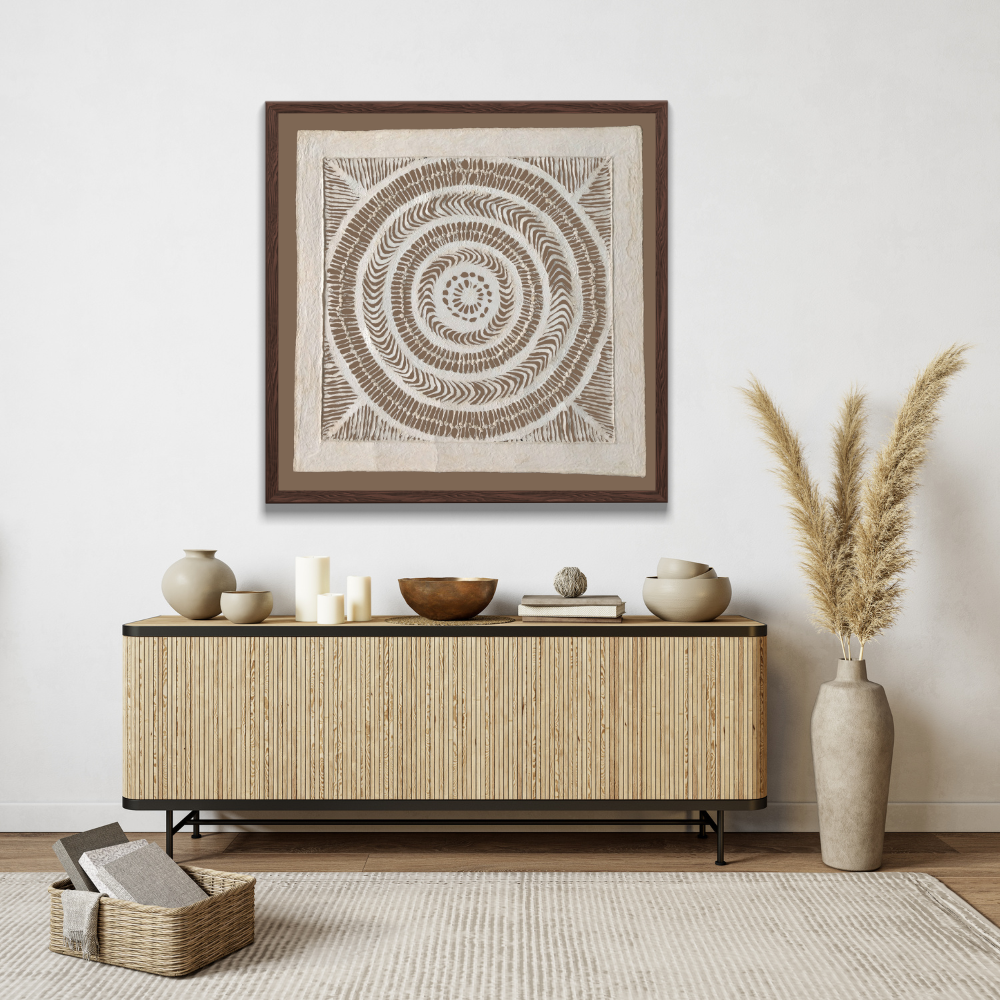 Arte mural mexicano hecho a mano en papel amate – Arte mexicano moderno (sin marco) Tamaño Grande de 60cm x 60cm-Decorado con nudos.