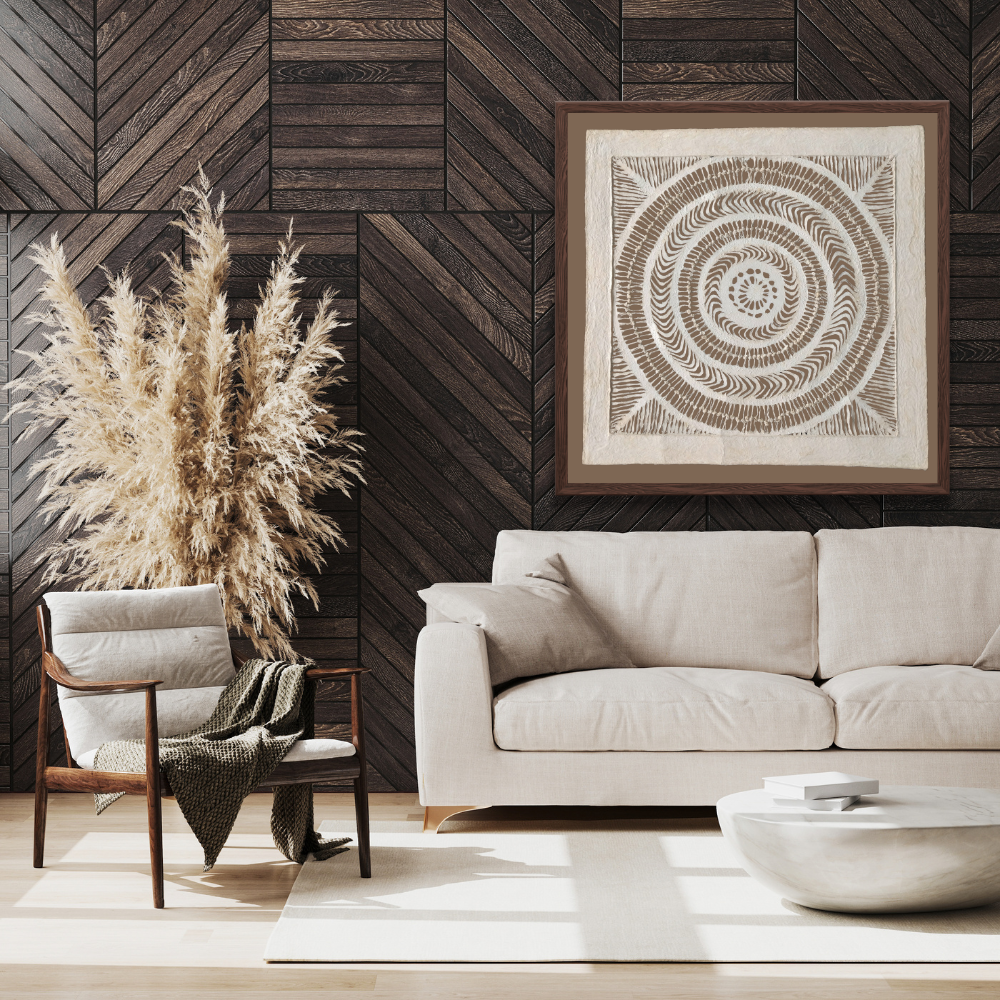 Arte mural mexicano hecho a mano en papel amate – Arte mexicano moderno (sin marco) Tamaño Grande de 60cm x 60cm-Decorado con nudos.