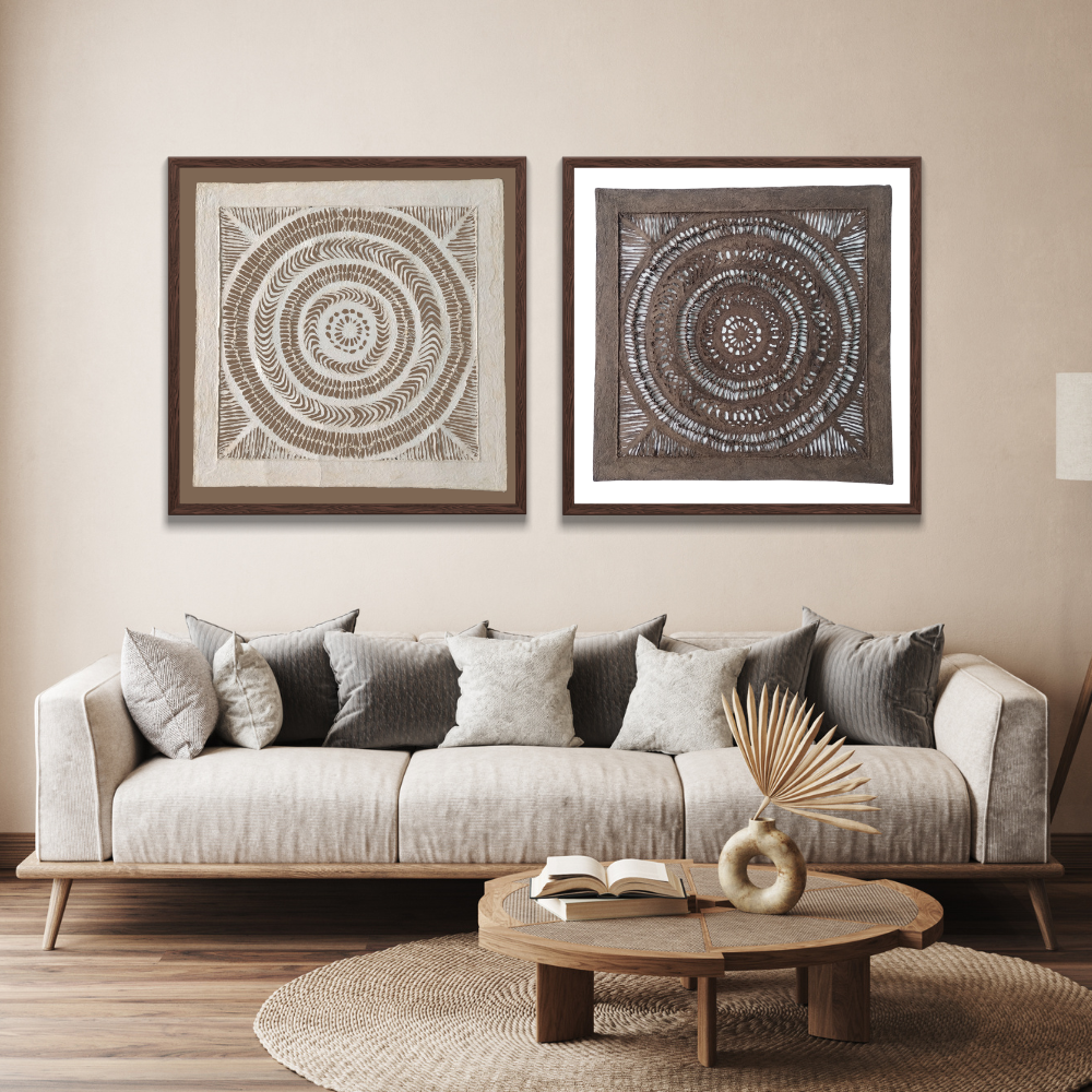 Arte mural mexicano hecho a mano en papel amate – Arte mexicano moderno (sin marco) Tamaño Grande de 60cm x 60cm-Decorado con nudos.