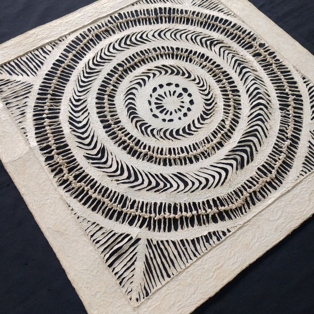 Arte mural mexicano hecho a mano en papel amate – Arte mexicano moderno (sin marco) Tamaño Grande de 60cm x 60cm-Decorado con nudos.