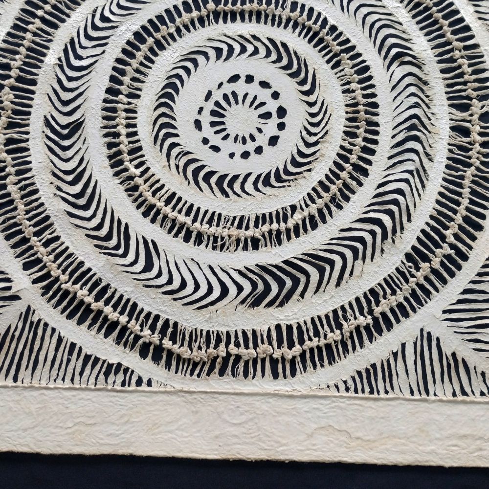 Arte mural mexicano hecho a mano en papel amate – Arte mexicano moderno (sin marco) Tamaño Grande de 60cm x 60cm-Decorado con nudos.