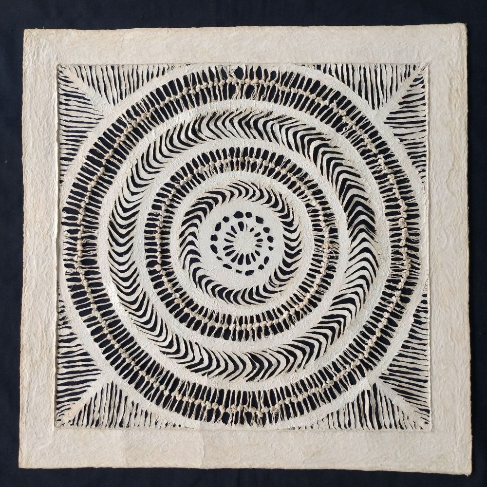 Arte mural mexicano hecho a mano en papel amate – Arte mexicano moderno (sin marco) Tamaño Grande de 60cm x 60cm-Decorado con nudos.