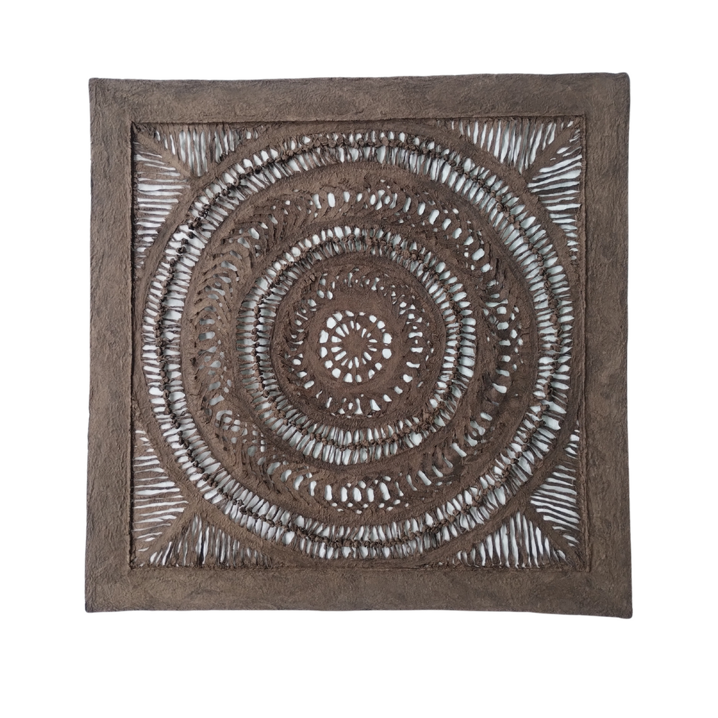 Arte Mural Mexicano Hecho a Mano en Papel Amate – Arte Mexicano Moderno (sin marco) - 23.62 in x 23.62 in - Con Nudos - Marrón Oscuro.