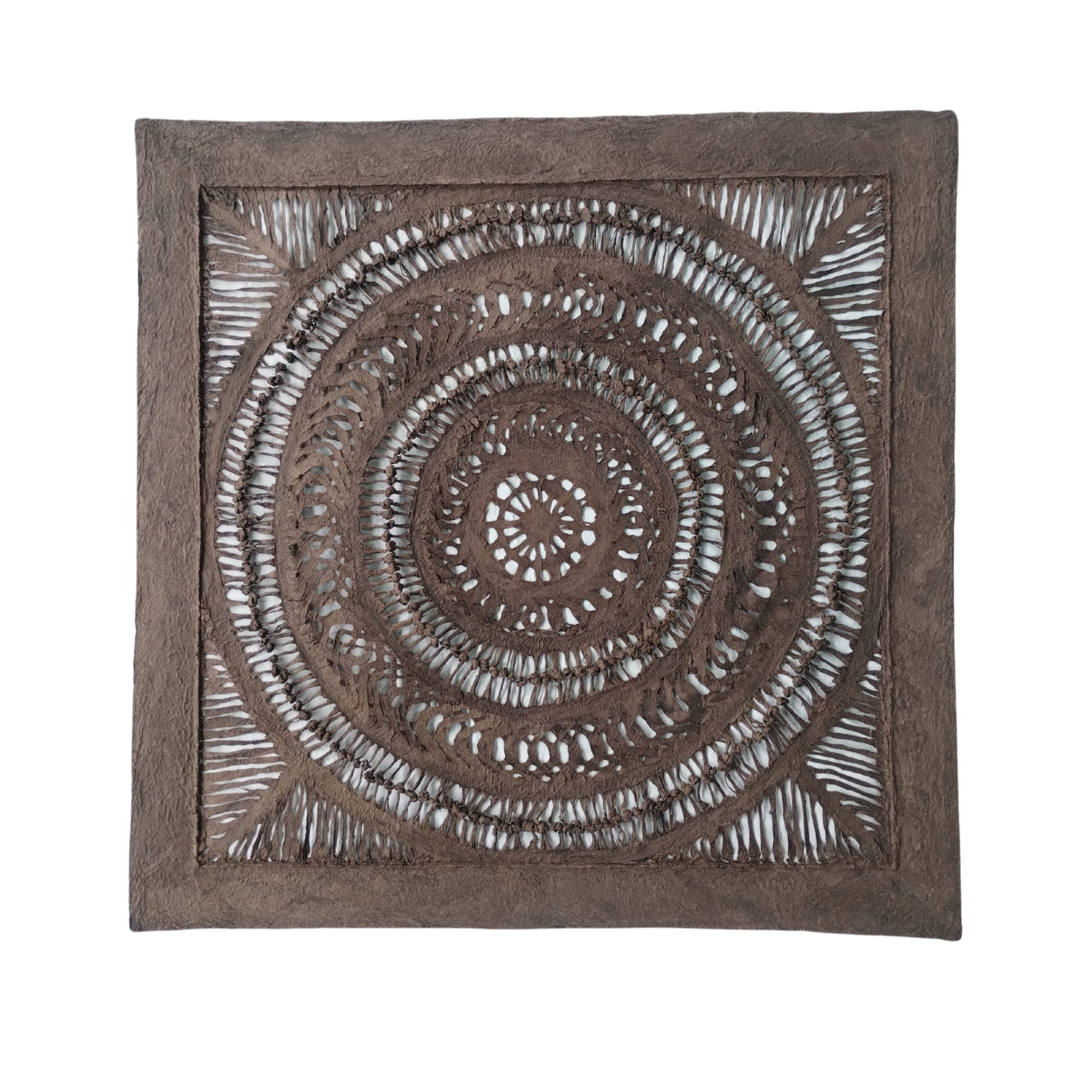 Arte Mural Mexicano Hecho a Mano en Papel Amate – Arte Mexicano Moderno (sin marco) - 23.62 in x 23.62 in - Con Nudos - Marrón Oscuro.