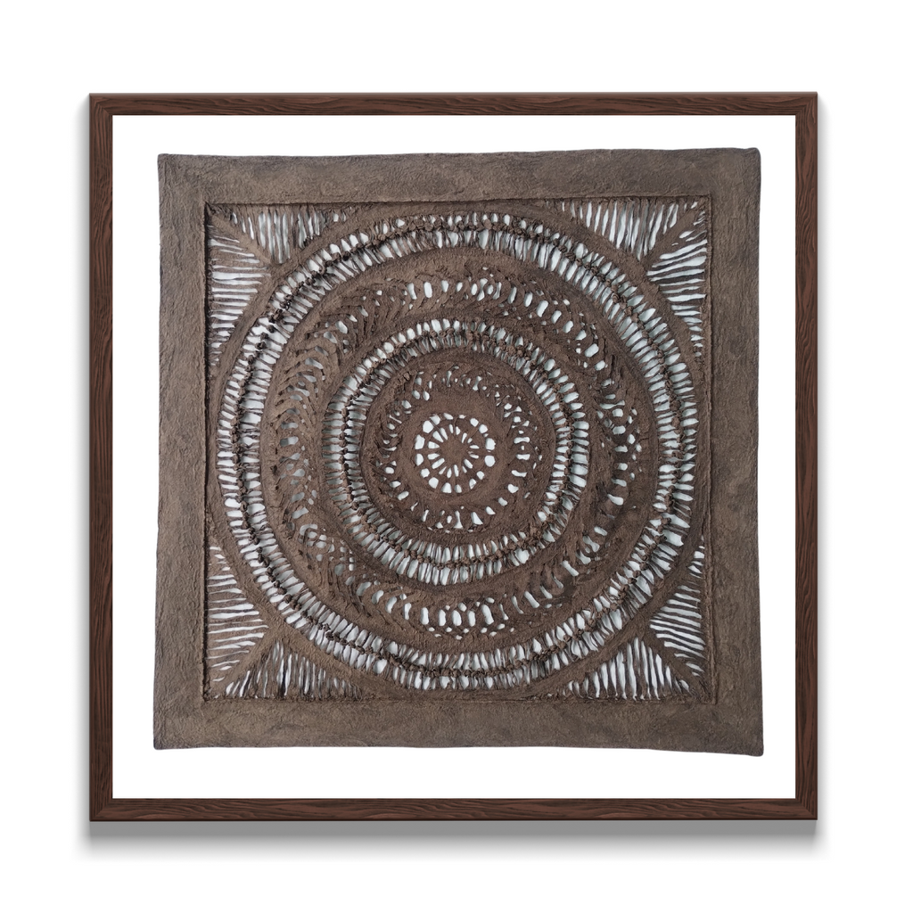 Arte Mural Mexicano Hecho a Mano en Papel Amate – Arte Mexicano Moderno (sin marco) - 23.62 in x 23.62 in - Con Nudos - Marrón Oscuro.