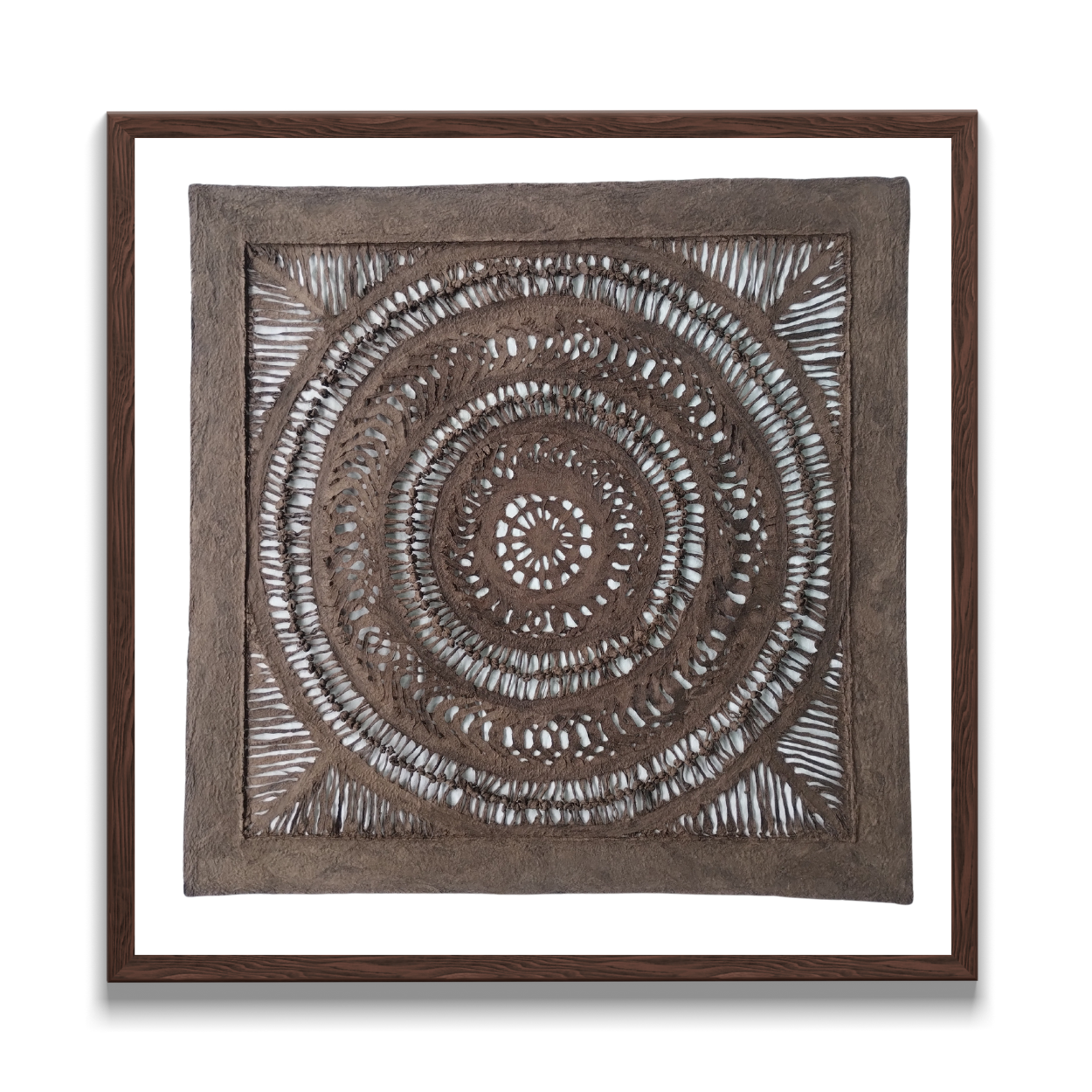 Arte Mural Mexicano Hecho a Mano en Papel Amate – Arte Mexicano Moderno (sin marco) - 23.62 in x 23.62 in - Con Nudos - Marrón Oscuro.