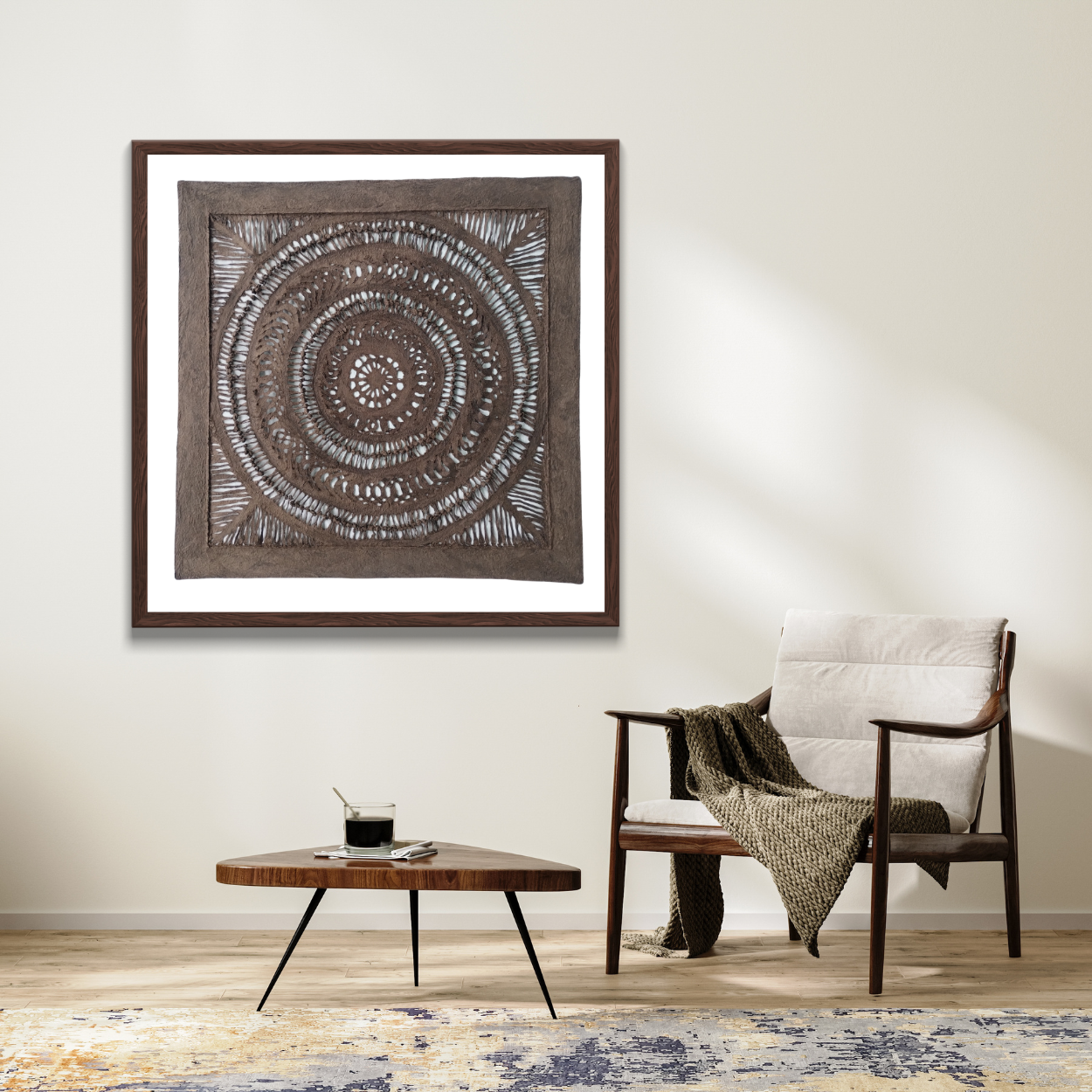 Arte Mural Mexicano Hecho a Mano en Papel Amate – Arte Mexicano Moderno (sin marco) - 23.62 in x 23.62 in - Con Nudos - Marrón Oscuro.